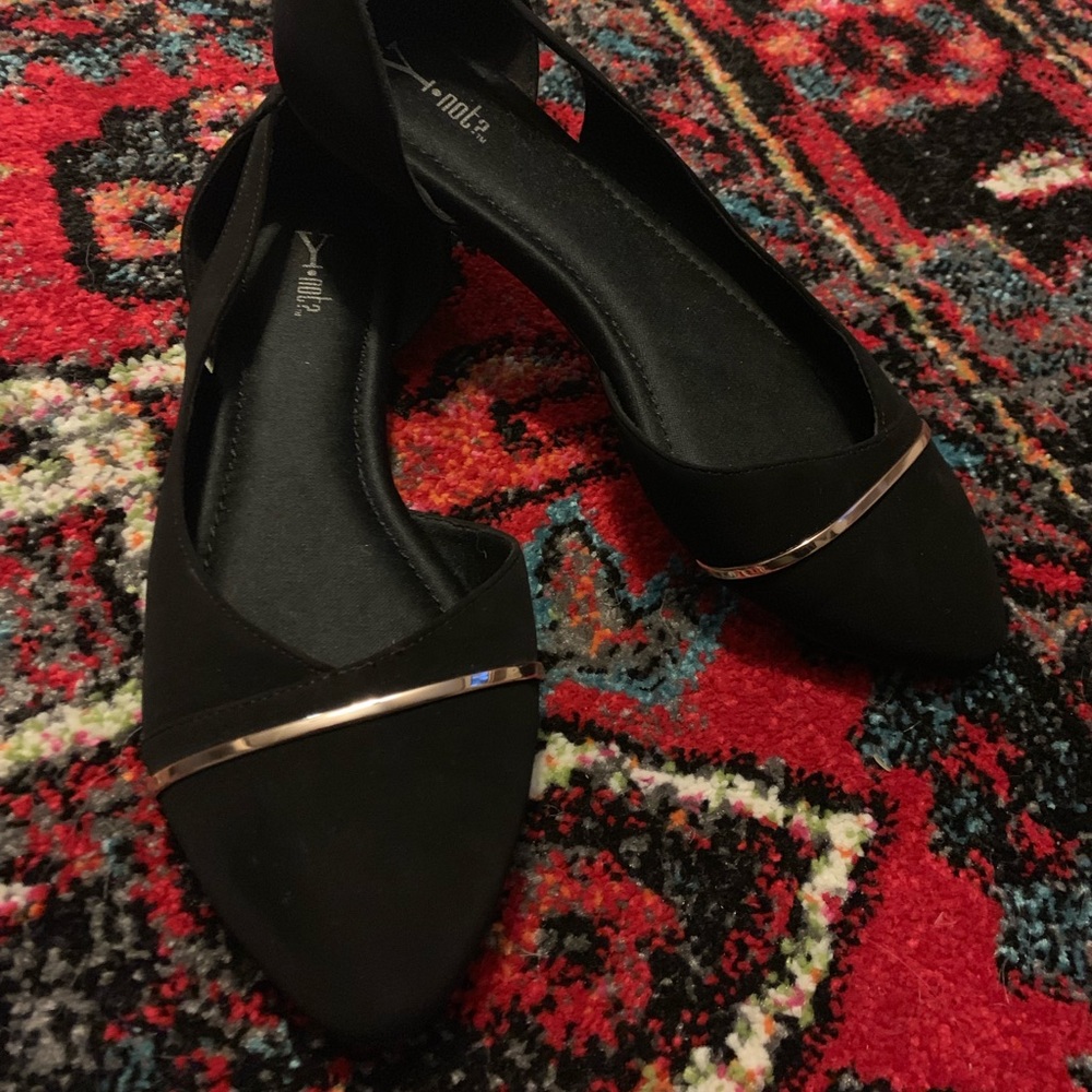 Y Not black flats with Gold Accent